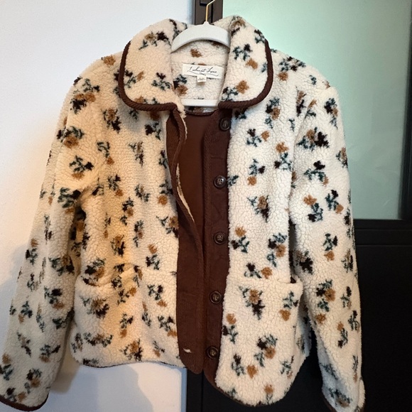 Tularosa Jackets & Blazers - Cream and Brown Floral Teddy Jacket